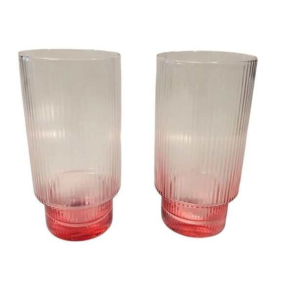 Pink Clear Ribbed Stackable Acrylic 5.5"t Cocktail Glasses Set of 2 - Picture 1 of 15